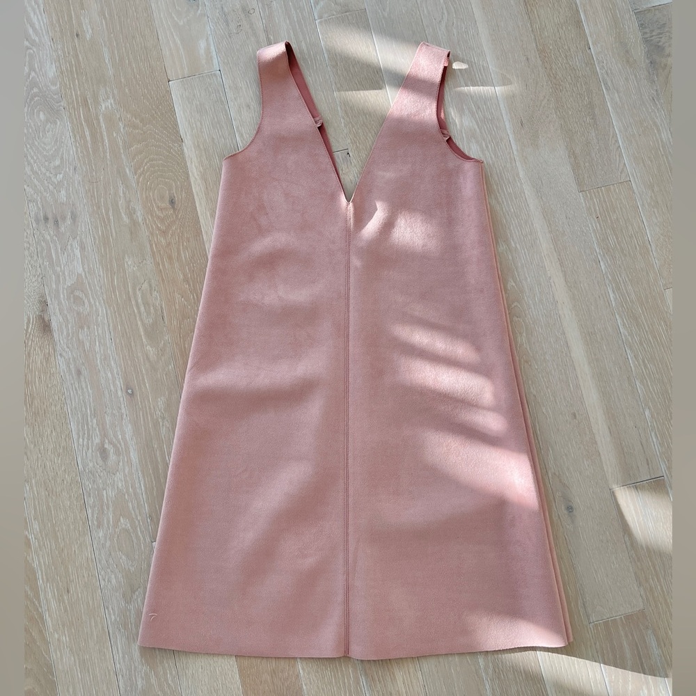 Zara V-neck Faux Suede Pink Pinofore - Size S